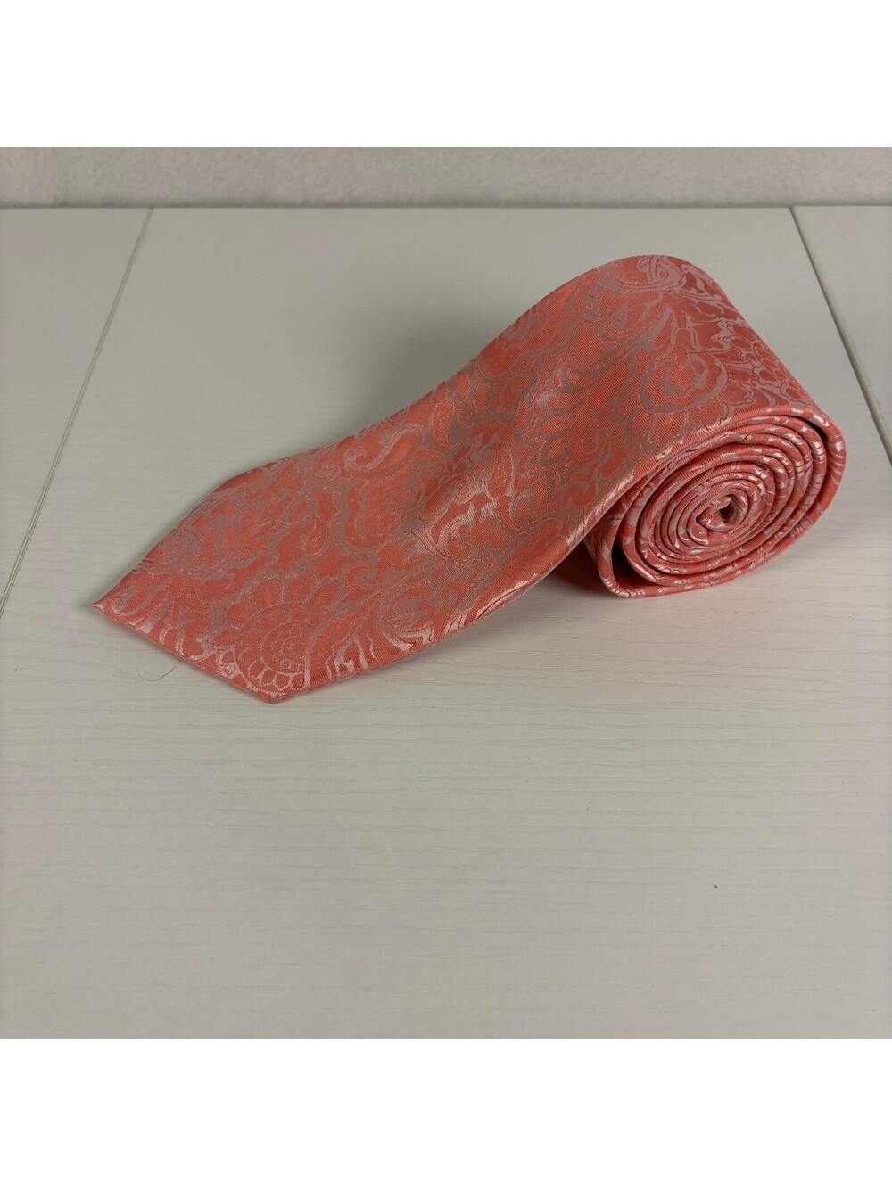 Puccini Mens Tie Coral Peach Pink Floral Paisley Jacquard Wedding Necktie 3.5x59